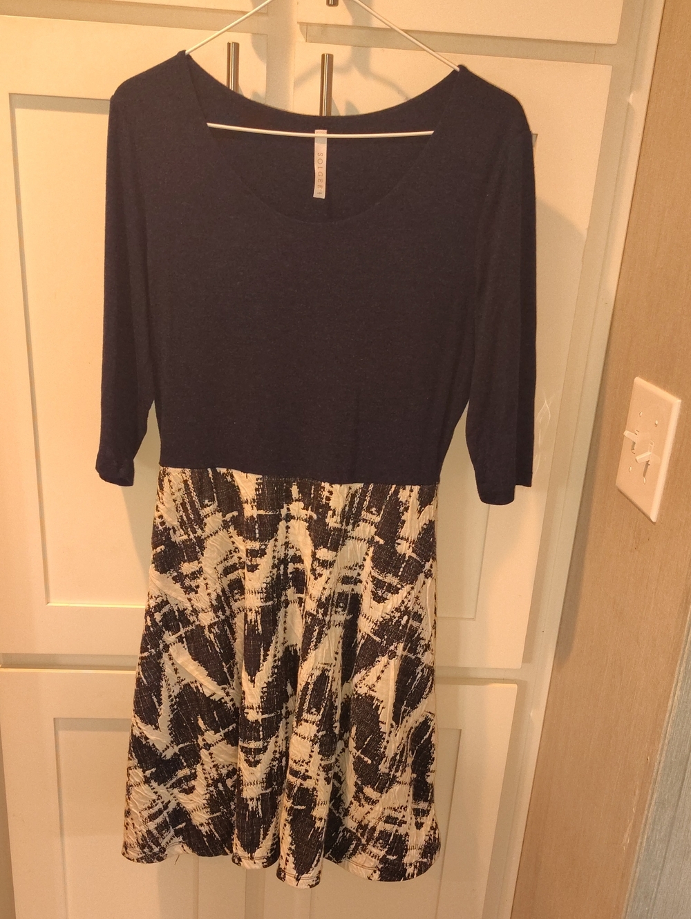 Navy and Cream Long-Sleeve Fit & Flare Dress